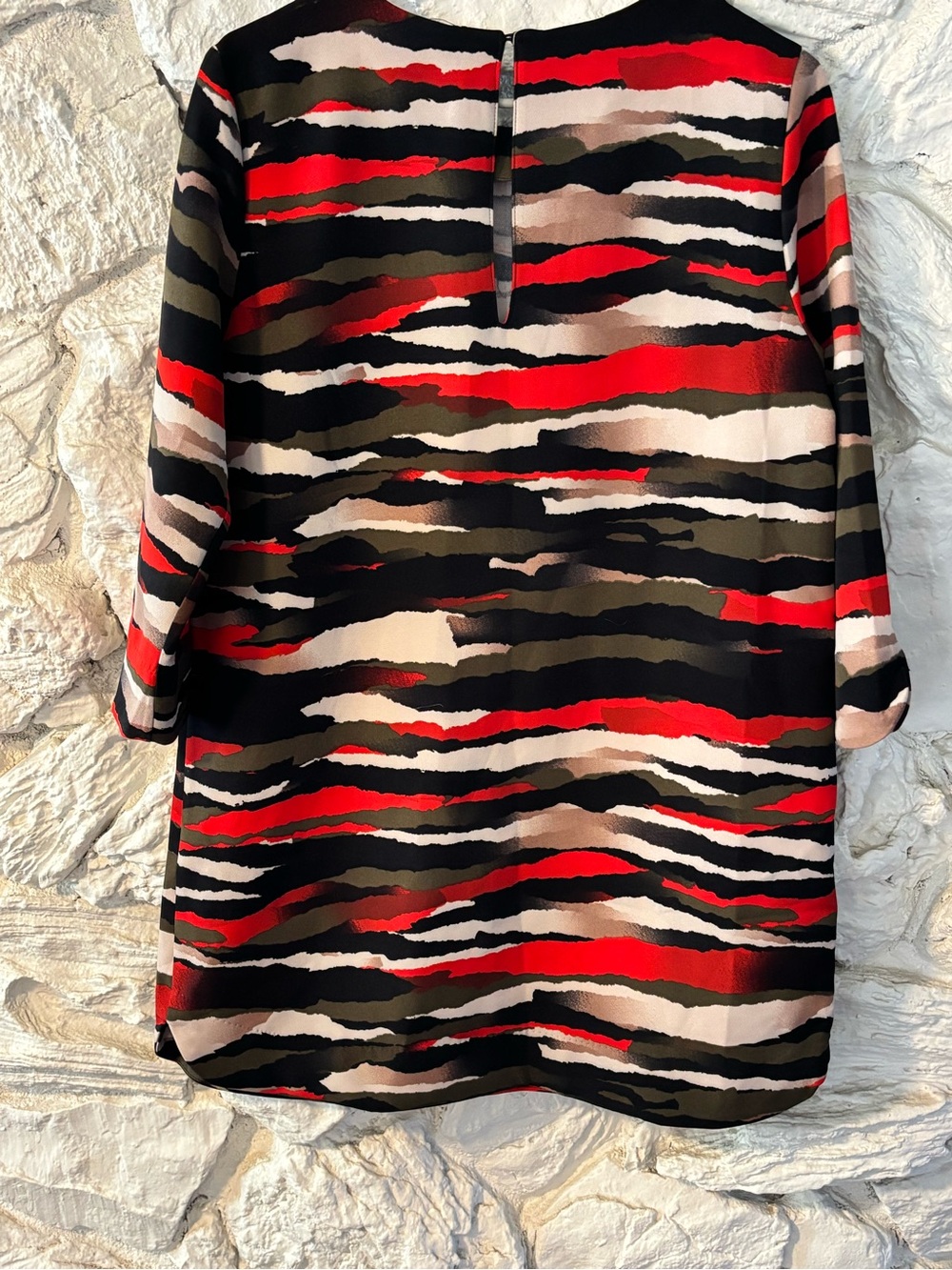 H&M Red, Black & Cream Abstract Stripe Long Sleeve Dress